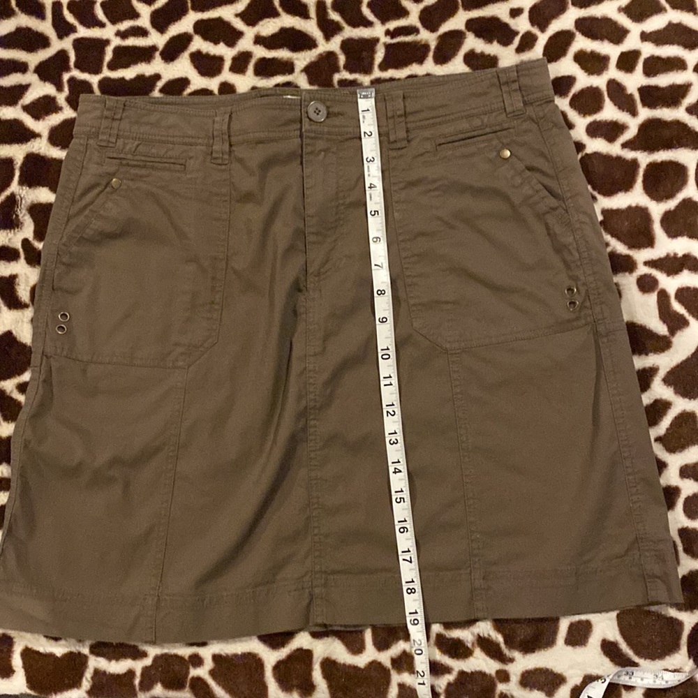 Christopher Banks brown short skirt, size 14, 98% cotton, 2% spandex, 19 1/4”